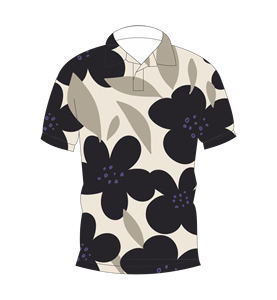 เสื้อโปโลผู้ชายสีดำพิมพ์ลายดอกไม้สีครีมแขนสั้นลำลองแฟชั่นฤดูร้อน - Product Image 1