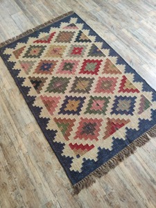 Nouveau tapis kilim rectangulaire fait main en laine acrylique à poils plats, pour salon, nettoyage facile, épaisseur 0,2-0,4 pouces, motif géométrique - Product Image 6