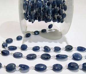 Chaîne de chapelet ovale en saphir bleu naturel, perles simples, vendue au mètre - Product Image 5