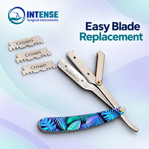 Rasoir droit de barbier de haute qualité, couteau à raser pliable noir avec boîte de 100 lames incluse - Product Image 6