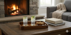 Plateau rectangulaire décoratif à un seul niveau en bois de manguier avec revêtement laqué épais, utilisation flexible en cuisine, design moderne, passe au lave-vaisselle - Product Image 6