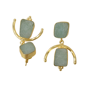 Pendientes colgantes geométricos chapados en oro con amazonita de agua dulce para mujer, estilo clásico, engaste de aleación de latón, moda, compromiso - Product Image 3