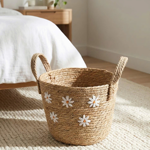 Cesta de Almacenamiento Tejida Natural con Diseño Floral, Hecha a Mano, de Alta Calidad, Organizador para el Hogar, Venta al Por Mayor de Fábrica OEM ODM - Product Image 2