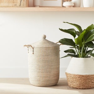 Cesta de almacenamiento de algas marinas blancas con tapa, cesta de almacenamiento hecha a mano, venta al por mayor, ecológica, hecha en Vietnam - Product Image 4