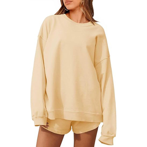 Conjunto de Sudadera y Pantalones Cortos de 2 Piezas para Mujer, con Hombros Caídos, de Forro Polar Grueso, Cosido a Máquina, Cortavientos, Nueva Moda de Invierno - Product Image 1