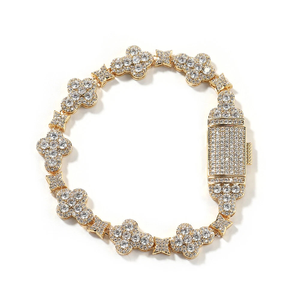 Iced Out <b>Clover</b> <b>Bracelet</b> Diamond Tennis Chain Luxury Hip Hop Jewelry White Gold Finish Statement <b>Bracelet</b> For Women Men - Product Image 6
