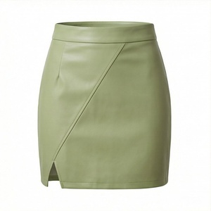 Mini-jupe en similicuir vert pour femme, taille haute, coupe asymétrique, jupe courte style A - Product Image 1