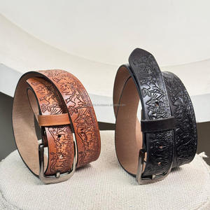 Cinturón de cuero mecanizado a mano de alta calidad de fabricante para hombres y mujeres cinturones ajustables de cuero en relieve con estampado de ciervo personalizado - Product Image 5