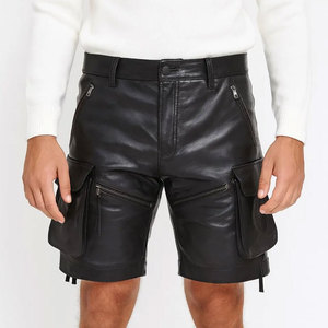 กางเกงขาสั้นผู้ชาย กางเกงหนังสั่งทำพิเศษพร้อมเชือกผูกเอว กระเป๋าซิปแบบโชว์ กระเป๋าคาร์โก้ กางเกงขาสั้นคุณภาพสูงสำหรับผู้ชาย - Product Image 1