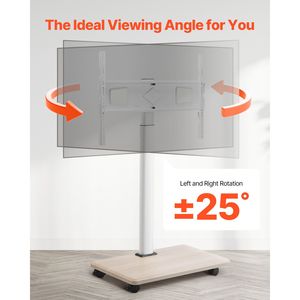 Supporto TV Mobile in Acciaio Moderno per Schermi da 32-70 Pollici, Inclinazione 25 Gradi, Altezza Regolabile con Ruote per Uso Domestico - Product Image 5