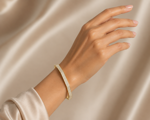 10K Yellow Gold Lab Grown Diamond Luxury Geometric Diamond Cuff <b>Bracelet</b> in Yellow Gold Minimalist Pavé Bangle for Women - Product Image 1