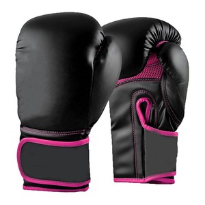 Guantes de Boxeo de Piel Sintética Negra con Ribete Rosa, Cierre de Velcro, Equipo de Entrenamiento para Adultos Unisex, Diseño Transpirable - Product Image 2