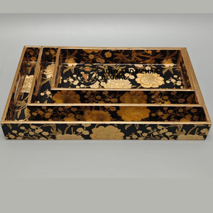 Juego de 3 bandejas de servir geométricas negras de MDF y papel, bandejas decorativas apilables para decoración moderna del hogar y servicio - Product Image 6