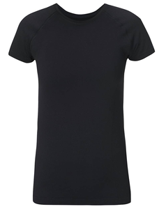 Best Quality Women's Seamless Black Crew <b>Neck</b> Short Sleeve Yoga <b>Top</b> Breathable Solid Color Regular Fit Polyester Shirt - Product Image 1