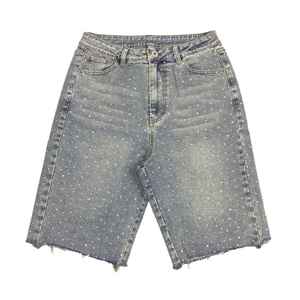 Shorts en jean pour homme style High Street, délavés au soleil, entièrement ornés de strass, vintage, décontractés - Product Image 3