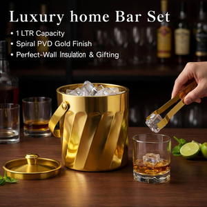 Ce seau à glace élégant en or présente un design en spirale époustouflant, un couvercle assorti et des pinces pratiques pour un service élégant lors de bars et de fêtes. - Product Image 5