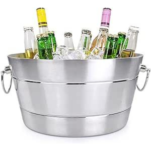 Enfriador de vino de acero metálico de diseño americano con acabado plateado, cubitera para champán con asa para bar y fiestas, enfriadores de cerveza - Product Image 2