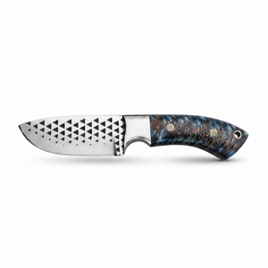 Couteau de chasse en acier au carbone avec manche en forme de cône de pin bleu, motif triangulaire gravé, couteau à lame fixe pour le camping et les activités de plein air, fabricant - Product Image 6