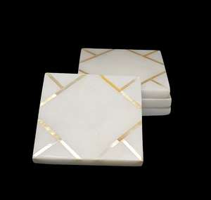 Ensemble de sous-verres carrés en marbre blanc, pierres naturelles, incrustation de nacre, lot de 4 ou 6 - Product Image 4