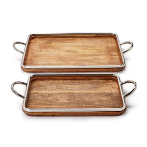 Plateau de service carré en teck massif de grande qualité avec poignées encastrées et bords surélevés pour la cuisine et la maison - Product Image 6