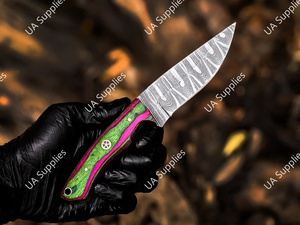 มีดใบตายเหล็กดามัสกัสคมกริบ สำหรับกิจกรรมกลางแจ้ง EDC เอาตัวรอด ตั้งแคมป์ ล่าสัตว์ ด้ามไม้ปักก้า รับผลิตแบบ ODM OEM DIY - Product Image 2