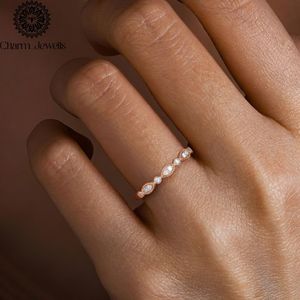 Charm_Jewells Women's <b>Silver</b> Rose Gold Plated Moissanite Classic <b>Eternity</b> Band <b>Ring</b> Prong Setting Engagement <b>Ring</b> - Product Image 1
