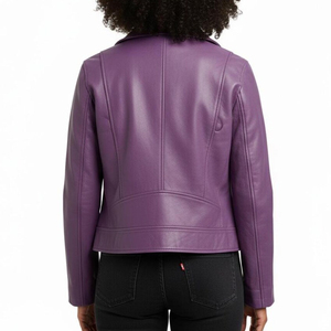 Breathable Quick Women Winter Wear Purple Sheep Skin Biker Fashion Slim Fit Regular Coat Customized Wholesale Supplier - Product Image 4