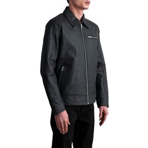 Chaqueta de Motociclista de Cuero Negra para Hombre, con Cierre, Cuello Plegable y Protección Contra el Viento - Product Image 3