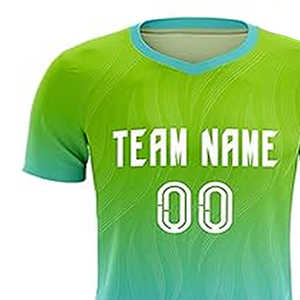 Men's Gradient Green Blue American Football Jersey Kit Short Sleeve V-Neck Sublimated Print Moisture Wicking Breathable Athletic - Product Image 6