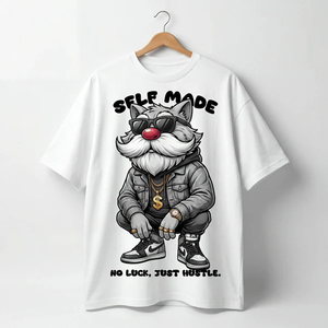 T-shirt blanc pour homme à manches courtes, col rond, imprimé loup, style streetwear, jersey 100% coton, écologique - Product Image 2