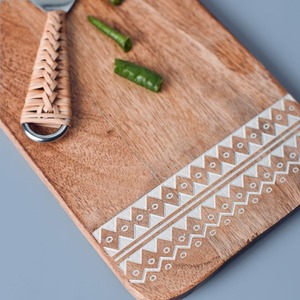Exclusive High Quality White Mango Wood Chopping <b>Block</b> Engraved Design Rectangle <b>Shape</b> Customizable Size by BELLADEC - Product Image 2