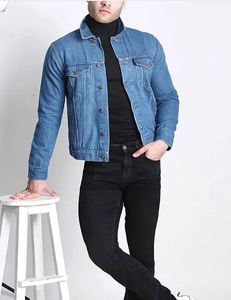 Denim Jacket for Men Light <b>Blue</b> Vintage Winter Style Custom Street Wear High Quality Outerwear Stand Collar <b>Canvas</b> - Product Image 4
