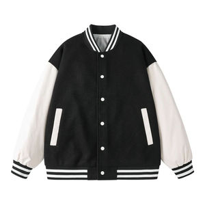 Plus Size Men's Letterman Varsity Leather Jackets 100% Cotton Winter Baseball Jacket Chenille Embroidery Color <b>Block</b> Ribbing - Product Image 6