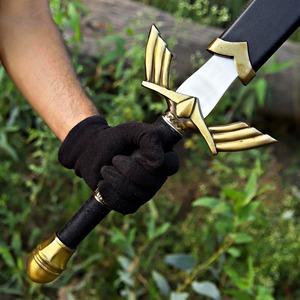 Couteau artisanal en acier inoxydable à lame droite, pointe de lance, poignée en cuir noir avec accents dorés, 32 pouces, OEM - Product Image 4