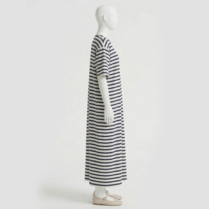 Vente en gros de robes de nuit simples, douces, respirantes, pour femmes, en coton 100%, couleur unie, taille plus, pour le printemps - Product Image 4