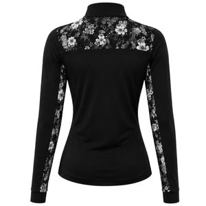 Haut de sport pour femme noir personnalisé par le fabricant, à quart de zip, avec empiècement floral sur la manche, à manches longues, pour l'entraînement et le sport - Product Image 2