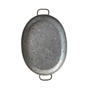 Galvanized Metal Oval Serving Tray With <b>Copper</b> Tone <b>Handles</b> And Trim Decorative Iron Platter For Home Decor And <b>Kitchen</b> Serving - Product Image 4