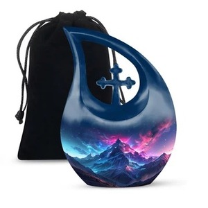 Urna Funeraria Negra en Forma de Lágrima con Diseño de Águila para Cenizas Humanas, Urna Decorativa con Cruz y Bolsa de Terciopelo Gratis - Product Image 4