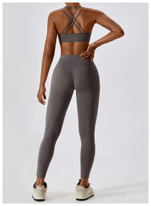 Conjunto Deportivo para Mujer, Sujetador Deportivo con Tirantes Cruzados Blancos, Leggings de Cintura Alta, Transpirable, Sin Costuras, Ropa Deportiva para Yoga - Product Image 3