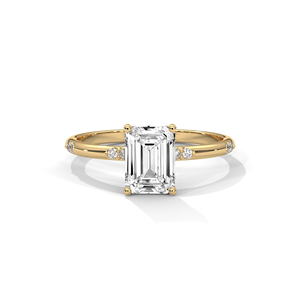 Bague de fiançailles en moissanite taille émeraude plaquée or 14 carats, bague à trois pierres en diamant pour mariage, anniversaire, fête - Product Image 1