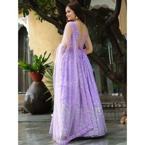 Lehenga Choli de mariage en georgette brodée de lavande pour femmes - Product Image 6