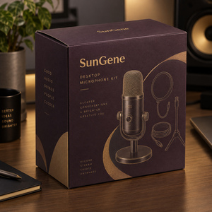 Carton pliable à fond auto-scellant SunGene pour kit de microphone de bureau en prune foncée et or mat - Product Image 1