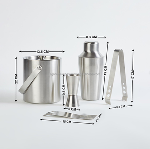 Ensemble de shakers à cocktails en acier inoxydable avec seau à glace et ouvre-bouteille – Kit d'outils de bar - Product Image 2