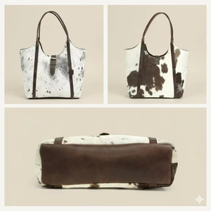 Bolso Tote Clásico de Cuero con Pelo, de Cuero Genuino, Estilo Vintage, Gran Capacidad, Portátil, para Llevar al Hombro - Product Image 2