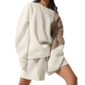 Conjunto de Sudadera Oversize de Cuello Redondo y Pantalones Cortos de Felpa para Mujer, 2 Piezas, Algodón French Terry, Conjunto Lounge, Venta al por Mayor Personalizada OEM - Product Image 1