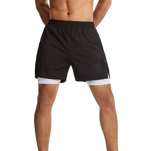 <b>Men</b> Black <b>White</b> 2 in 1 Double Layer Gym <b>Shorts</b> Compression Inner Lining Side Pockets Athletic Running High Quality Customizable - Product Image 2