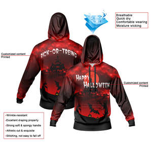 Unisex Custom 3D <b>Halloween</b> Design Sublimation 100% Polyester Streetwear Pullover Kangaroo Pocket Hooded Sweatshirt - Product Image 3