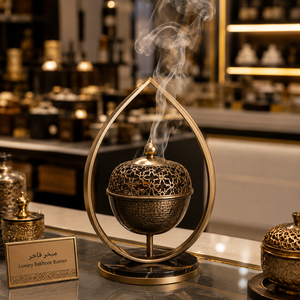 Brûleur à Bakhoor en bois et métal fait main, encensoir arabe Oud Mabkhara, finition dorée, décoration de table, vente en gros, fabricant - Product Image 5