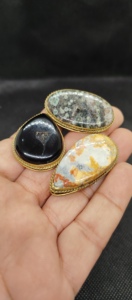 AAAAA Quality Natural Mixed Stone Grooved Pendants Lapidary's Choice Jasper nyx druzy maligano Brass Metal Stones Charms - Product Image 6