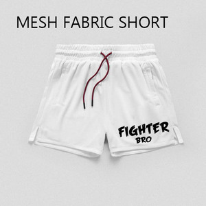Pantalones cortos de malla para hombre Fighter Bro con cintura con cordón y bolsillos, ropa deportiva informal - Product Image 1